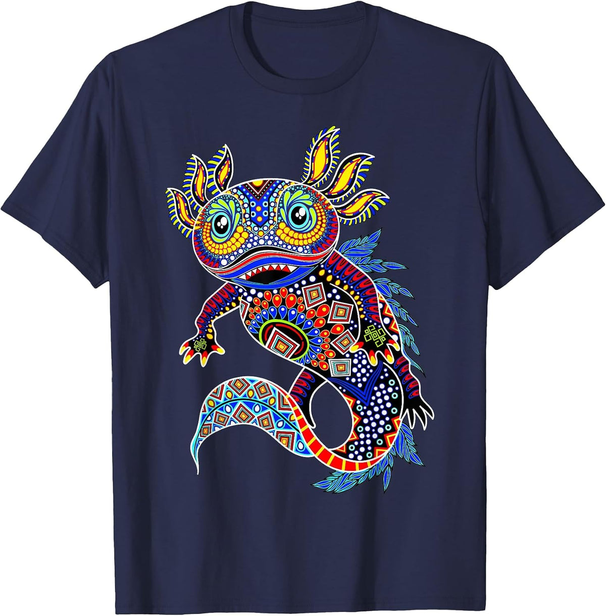 Axolotl Art Aztec Mexican Salamander Mexico Cinco De Mayo T-Shirt - Navy Blue