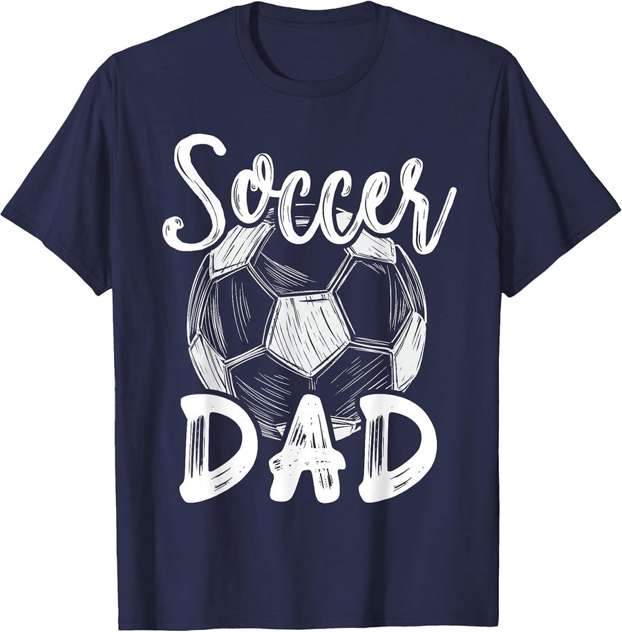 Soccer Dad for Men Family Matching Team Player Soccer Ball T-Shirt - Navy Blue