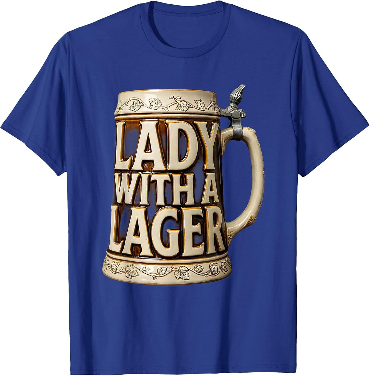 Men's Lady With a Lager Beer Lover Design T-Shirt - Royal Blue