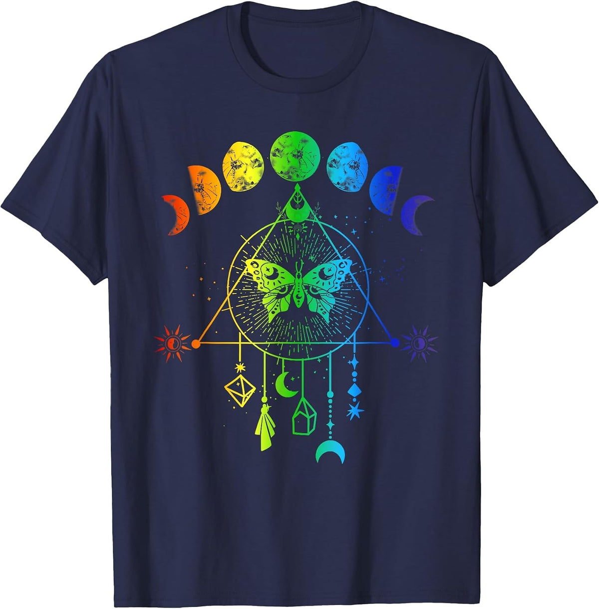 Celestial Moon Phase Rainbow LGBT Gay Pride Month T-Shirt - Navy Blue