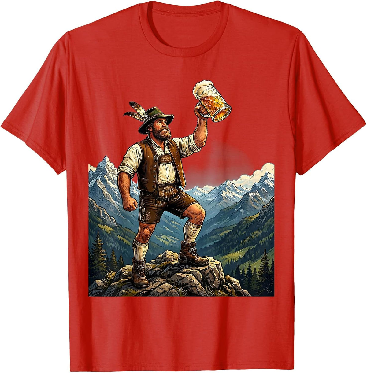 Men's Oktoberfest Beer Stein Mountain Peak Graphic T-Shirt - Red