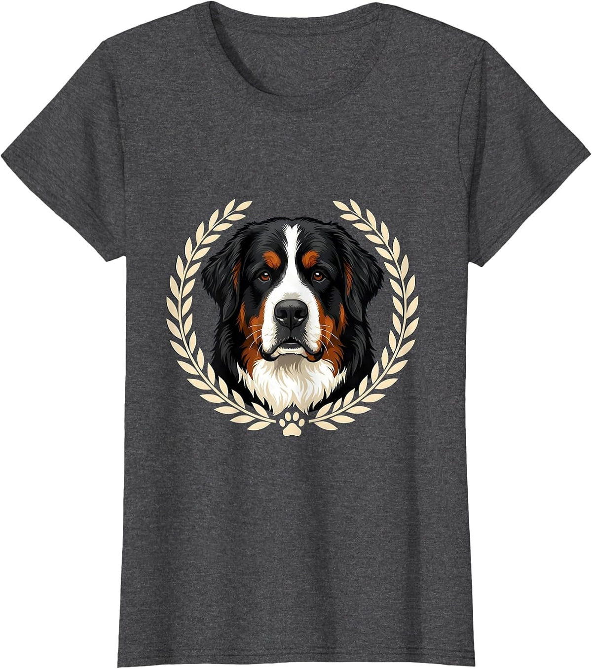 Women's Bernese Mountain Dog Breed Emblem Pet Lover Humor T-Shirt - Dark Heather Grey