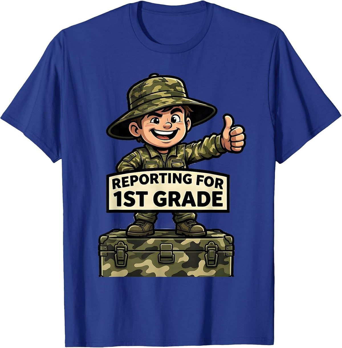 Men's Reporting For 1st Grade Camo First Grade Boy Back To School T-Shirt - Royal Blue