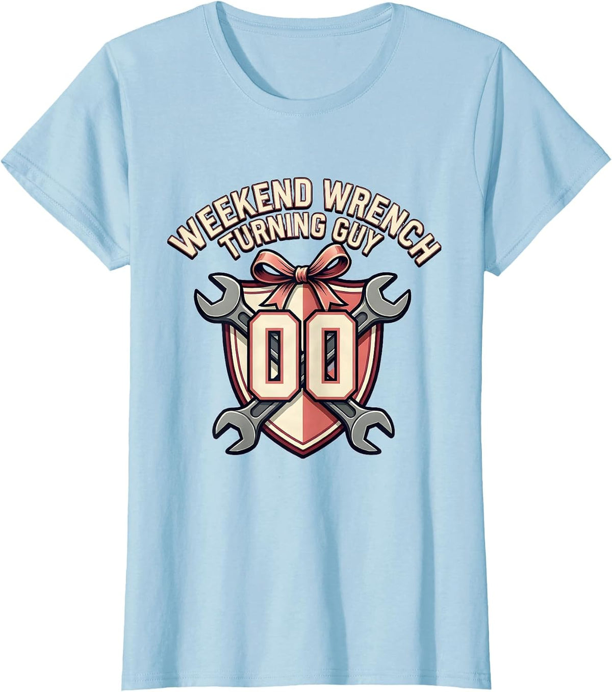Women's Weekend Wrench Turning Guy Car Mechanic Design T-Shirt - Baby Blue