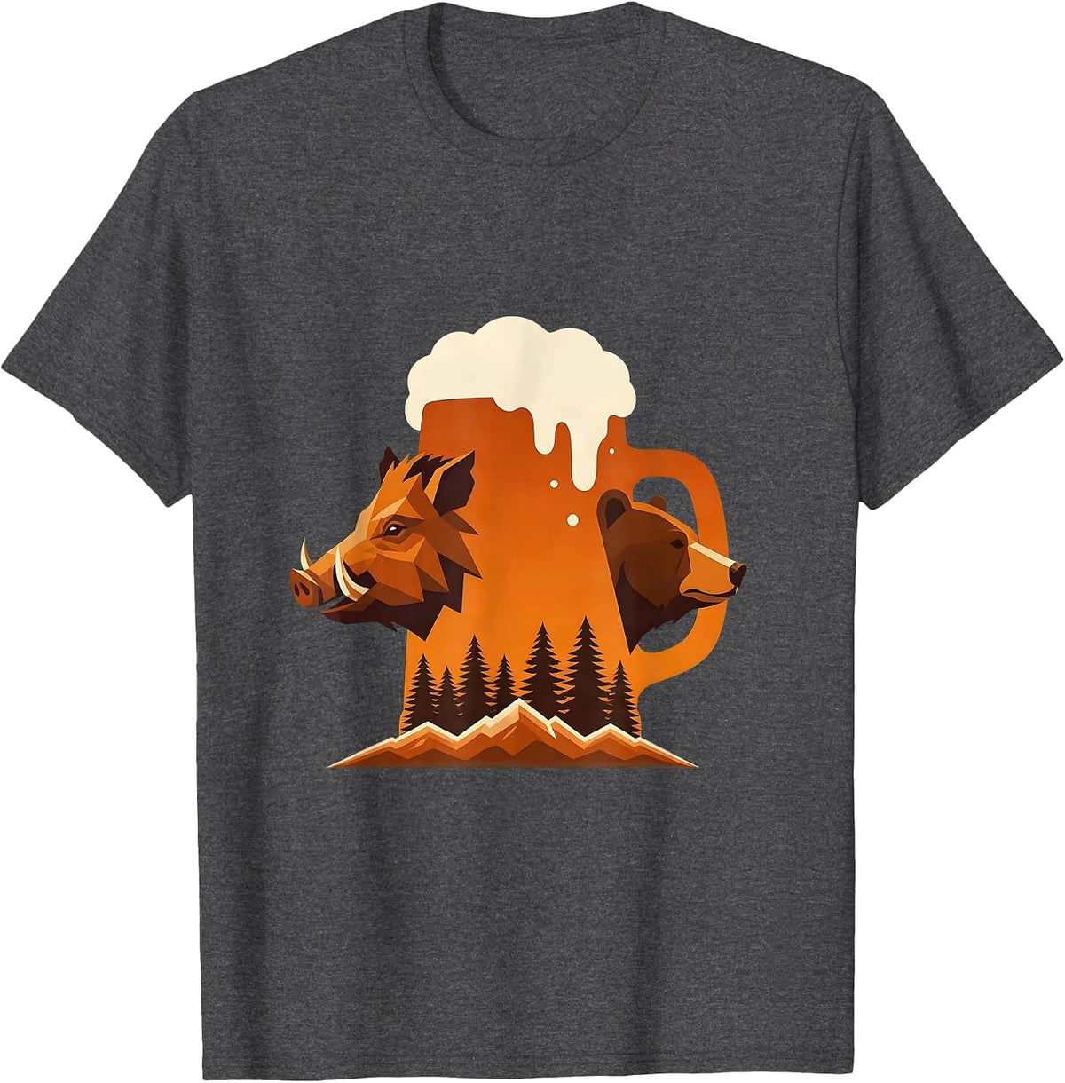 Men's Boar and Bear Sharing a Beer Stein T-Shirt - Dark Heather Grey