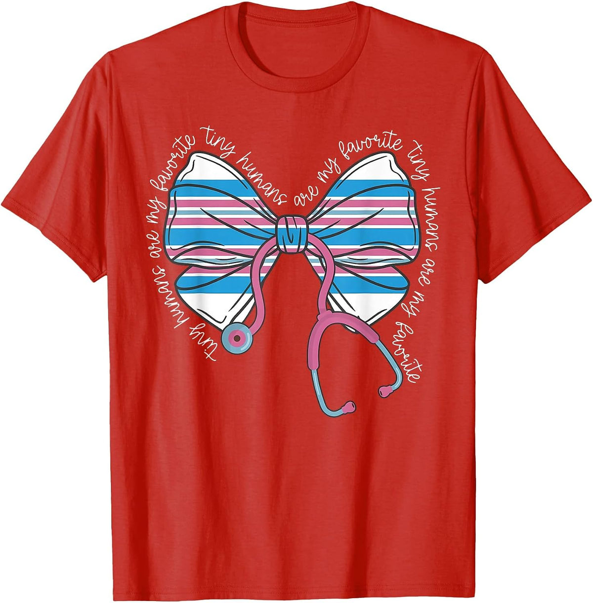 Pink Stethoscope Coquette Bow Baby Blanket NICU Nurse T-Shirt - Red