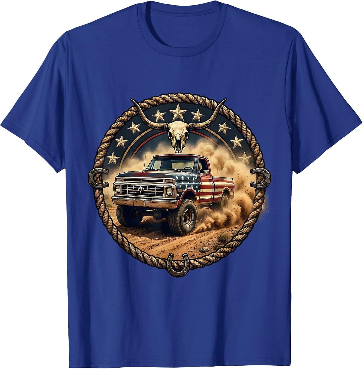 Classic Pickup Truck Dirt Road Americana Graphic T-Shirt - Royal Blue