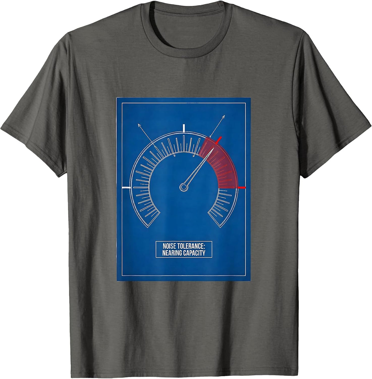 Men's Noise Tolerance Nearing Capacity Funny Teacher Sarcastic T-Shirt - Asphalt Grey