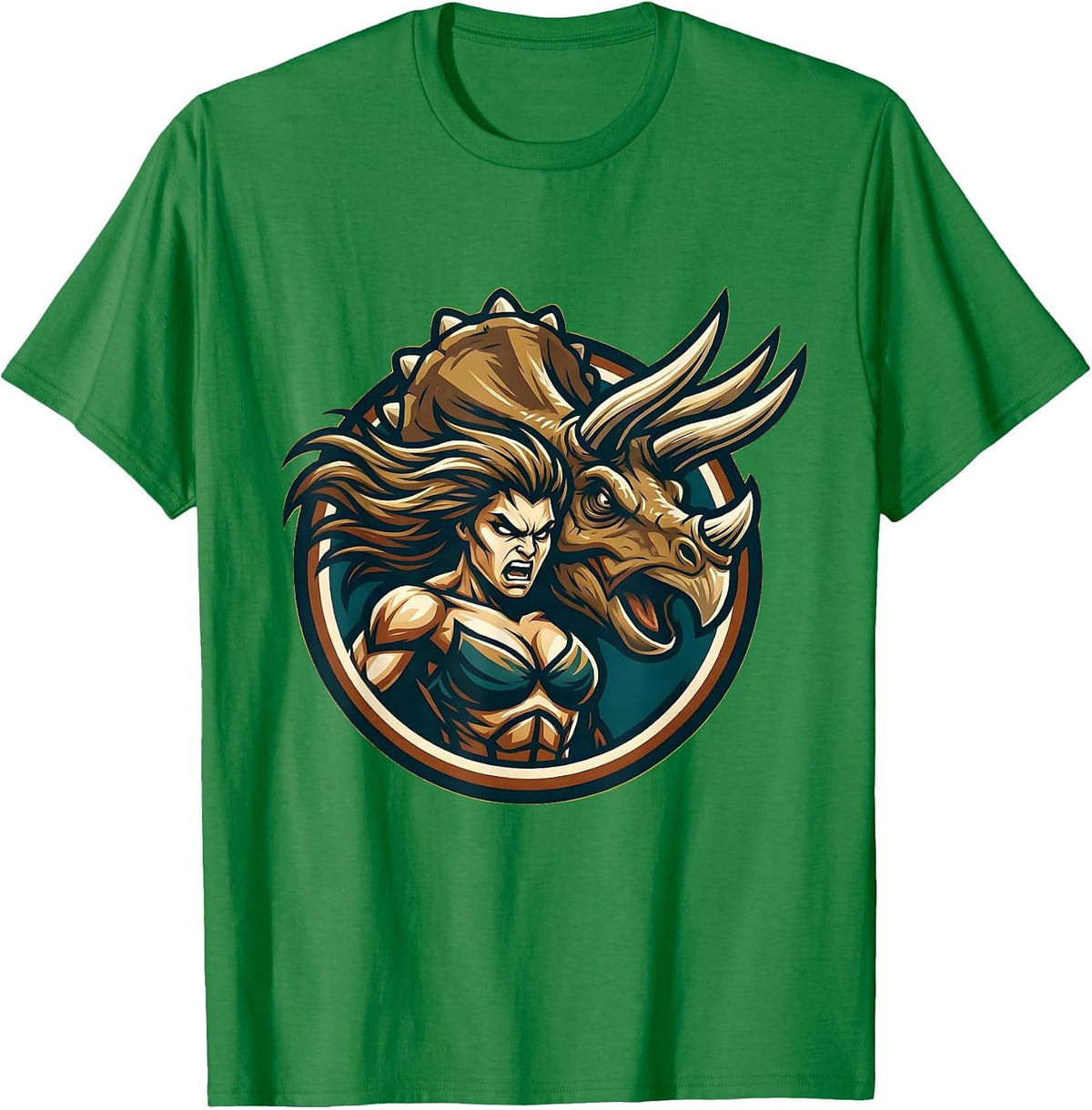 Men's Fierce Triceratops Charging Dinosaur Graphic T-Shirt - Kelly Green