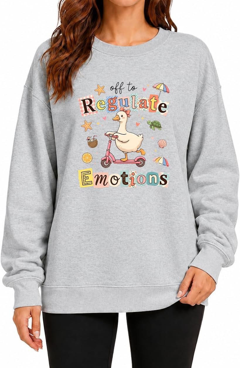 Off to Regulate Emotions Sweatshirt Funny Mental Health Counselor Shirt - Crew Neck Grey