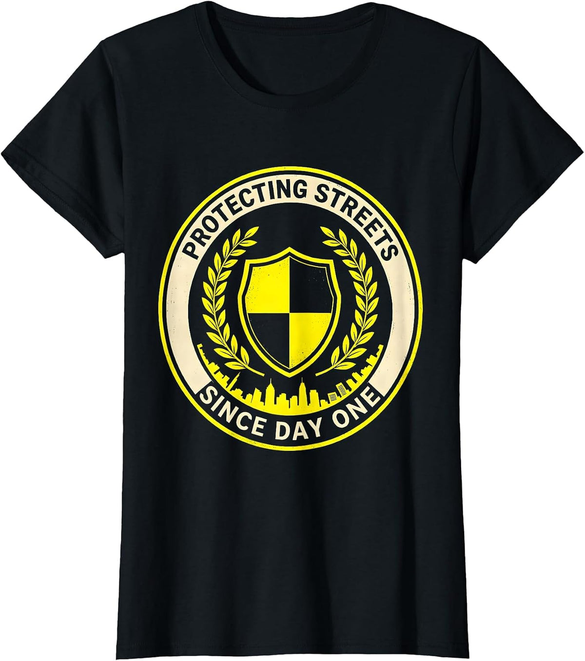 Women's Protecting Streets Since Day One Police Design T-Shirt - Black