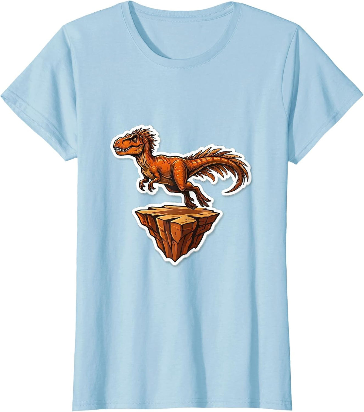 Velociraptor Canyon Launch Dinosaur Graphic T-Shirt - Baby Blue