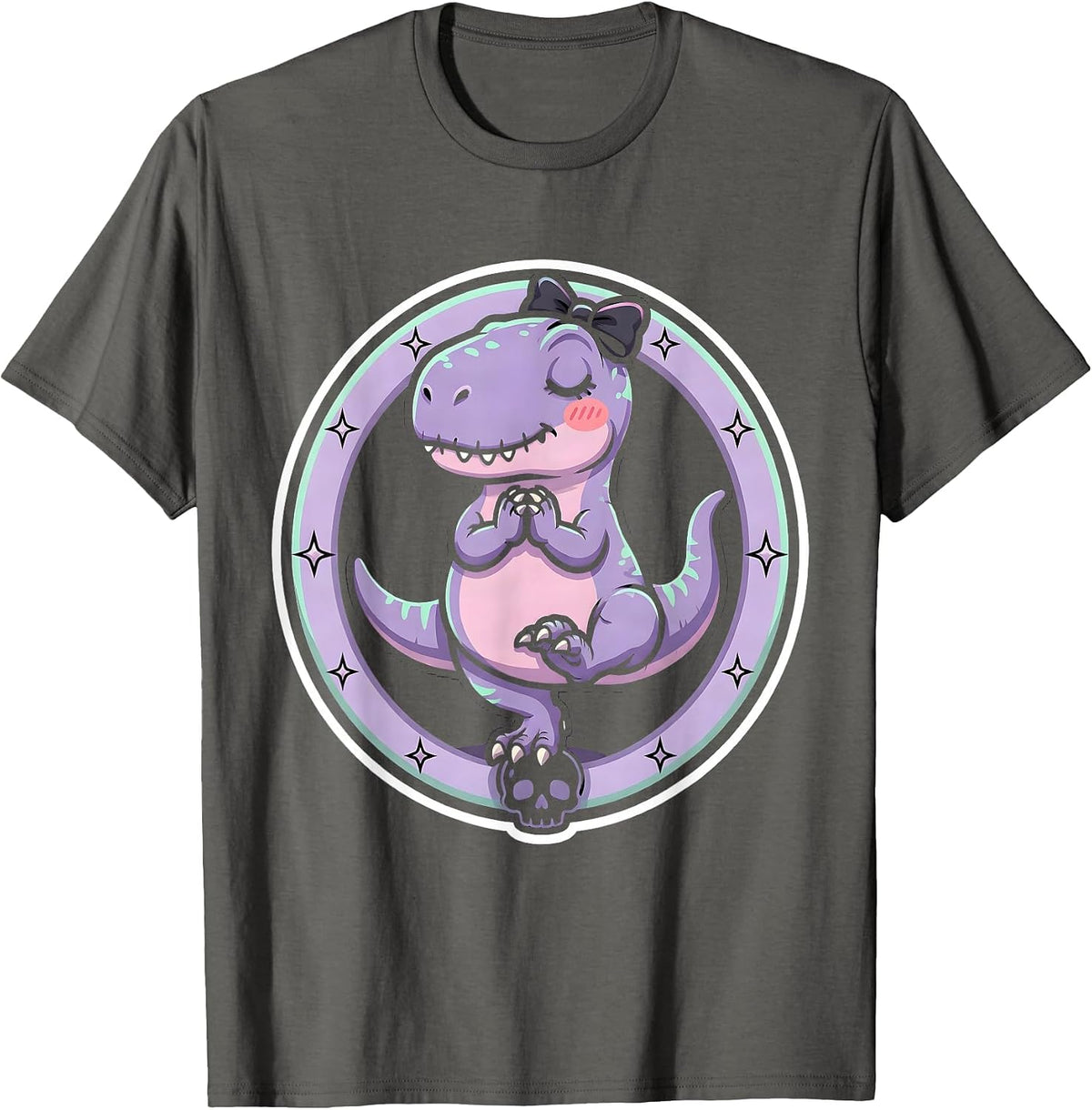 Velociraptor Yoga Tree Pose Dinosaur Illustration T-Shirt - Asphalt Grey