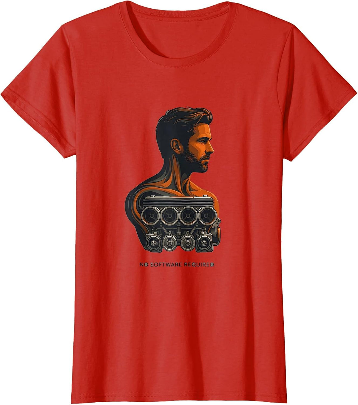 Women's No Software Required Funny Classic Car Grandpa Guy Humor T-Shirt - Red