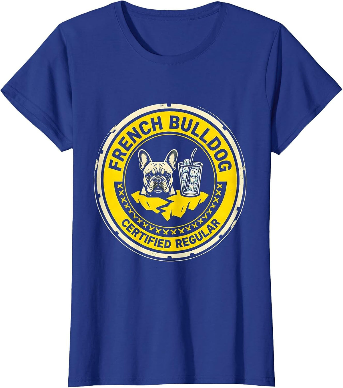 Women's French Bulldog Certified Regular Stencil Graphic Dog Lover T-Shirt - Royal Blue