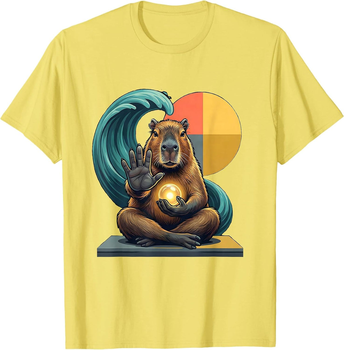 Men's Capybara Ukiyo-e Gamer Frog Novelty Japanese Art T-Shirt - Lemon Yellow