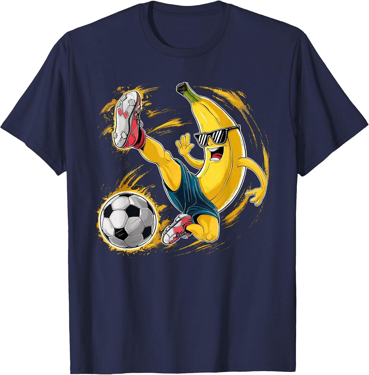 Sport Banana Football Player Fruit Cute Banana Soccer Player T-Shirt - Navy Blue