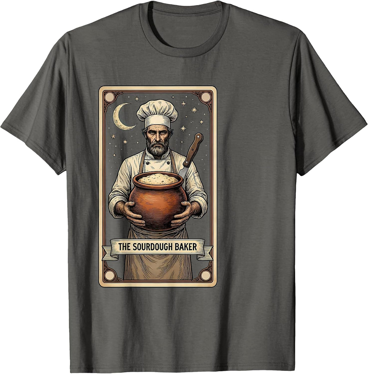 The Sourdough Baker Tarot Card Baker Humor Occult T-Shirt - Asphalt Grey