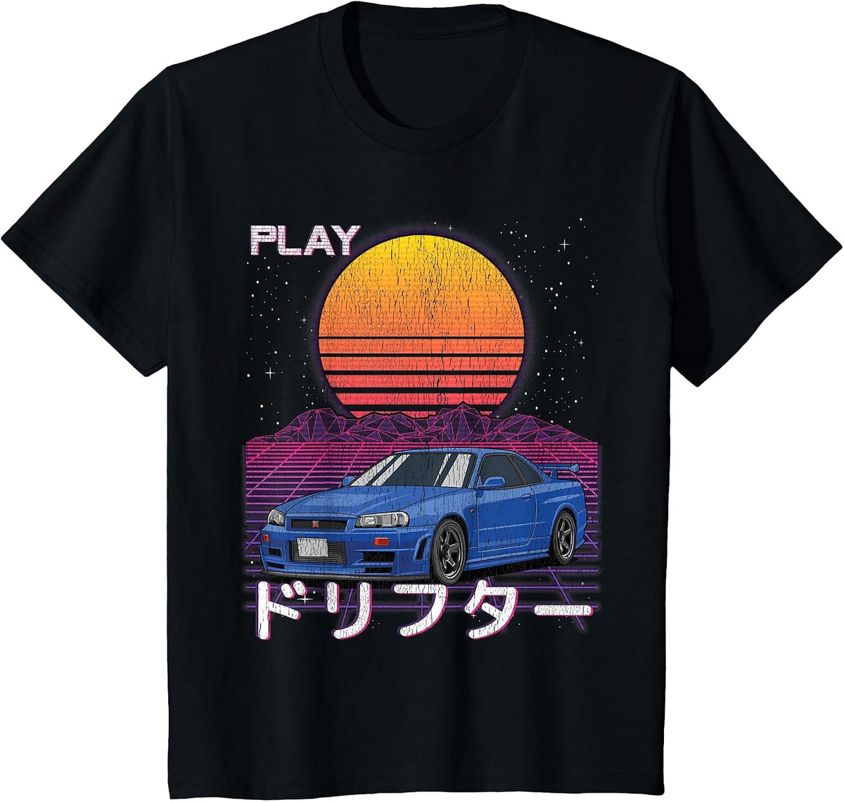 JDM Import Tuner Drift Car Street Racing Synthwave Aesthetic T-Shirt - Black