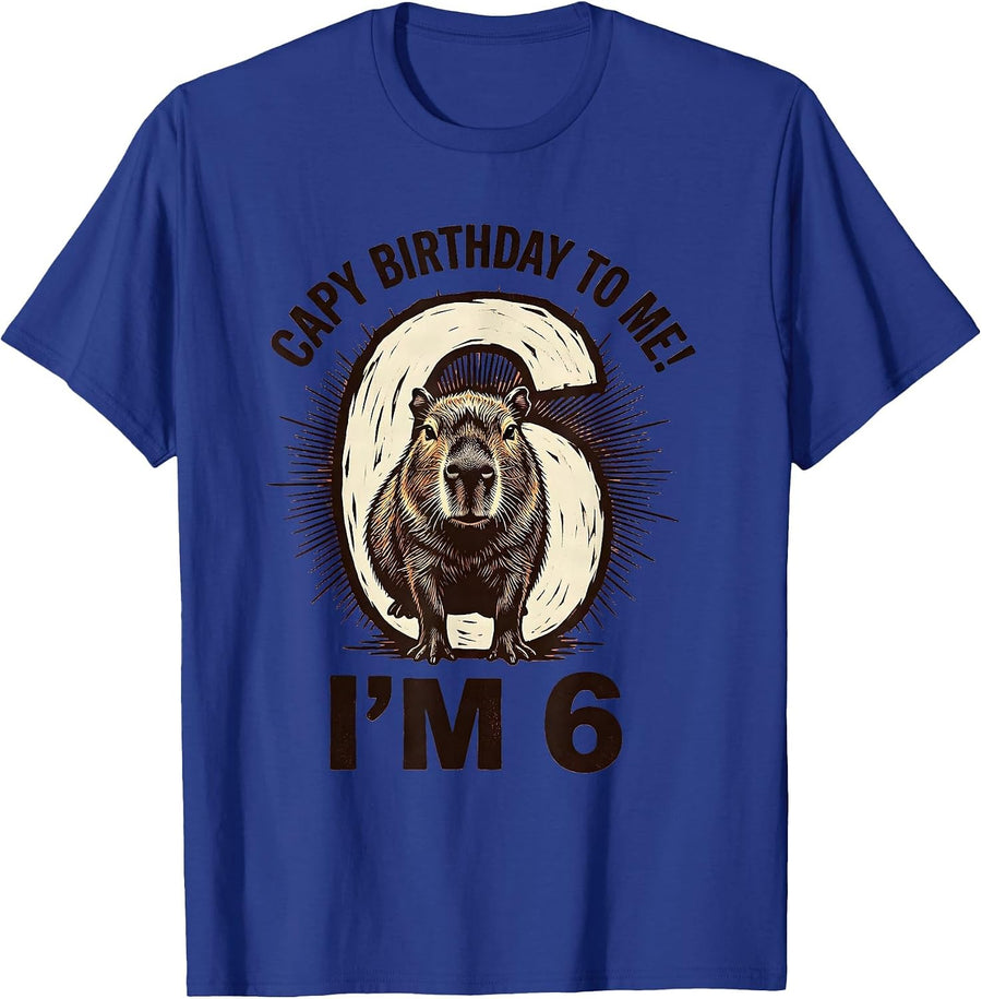 Capy Birthday To Me! I'm 6 Funny Kids Age 6 Capybara T-Shirt - Royal Blue