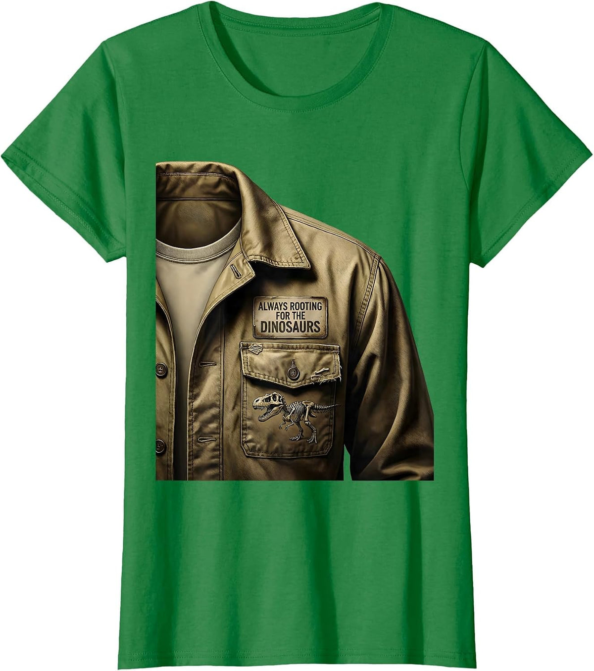 Women's Always Rooting For The Dinosaurs Funny Design T-Shirt - Kelly Green