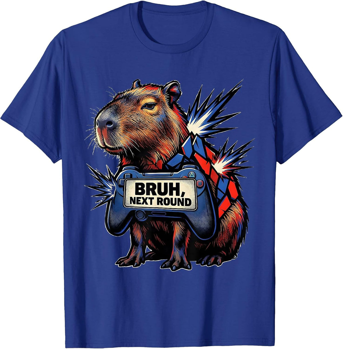 Bruh Next Round Comic Book Capybara Gamer Humor T-Shirt - Royal Blue