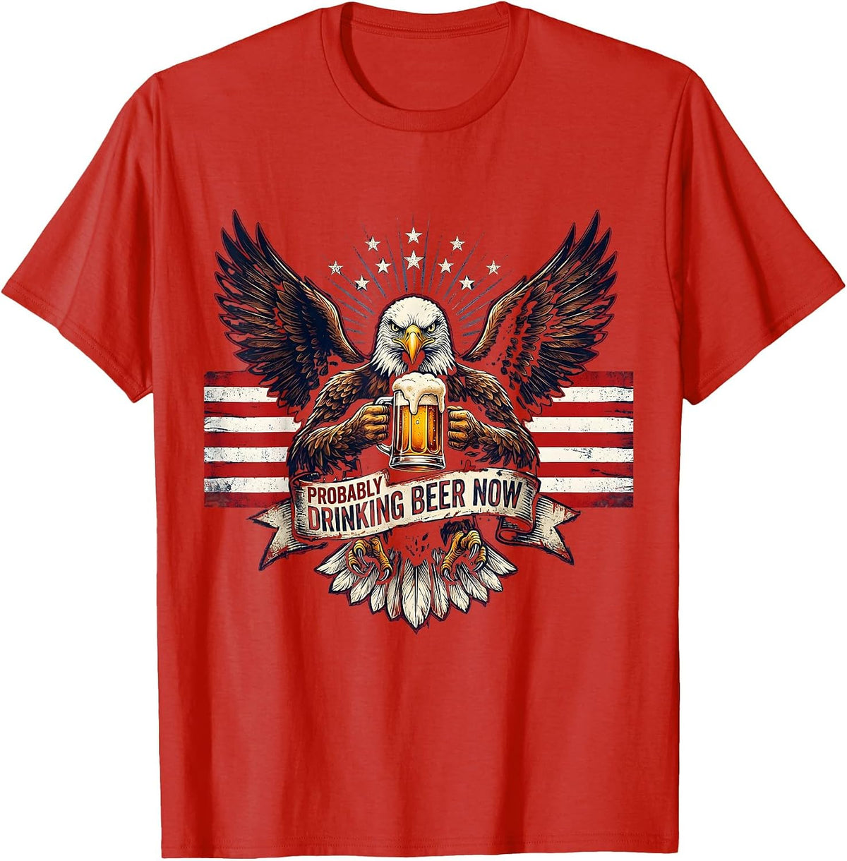 Men's Probably Drinking Beer Now Funny Beer Design T-Shirt - Red