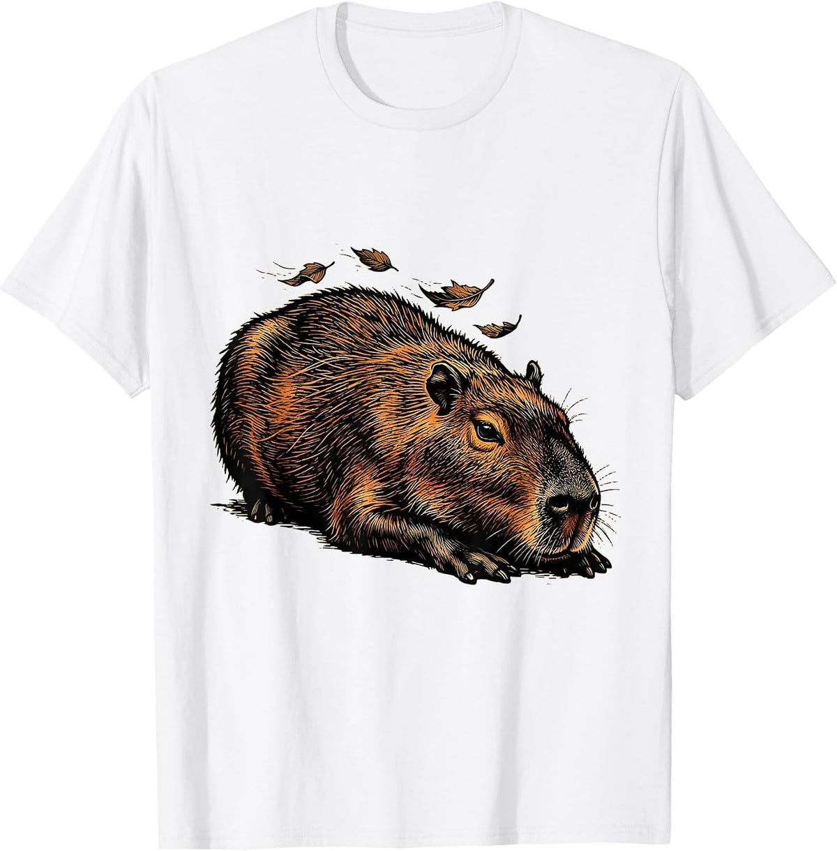 Men's Capybara Linocut Animal Humor Meme T-Shirt - White
