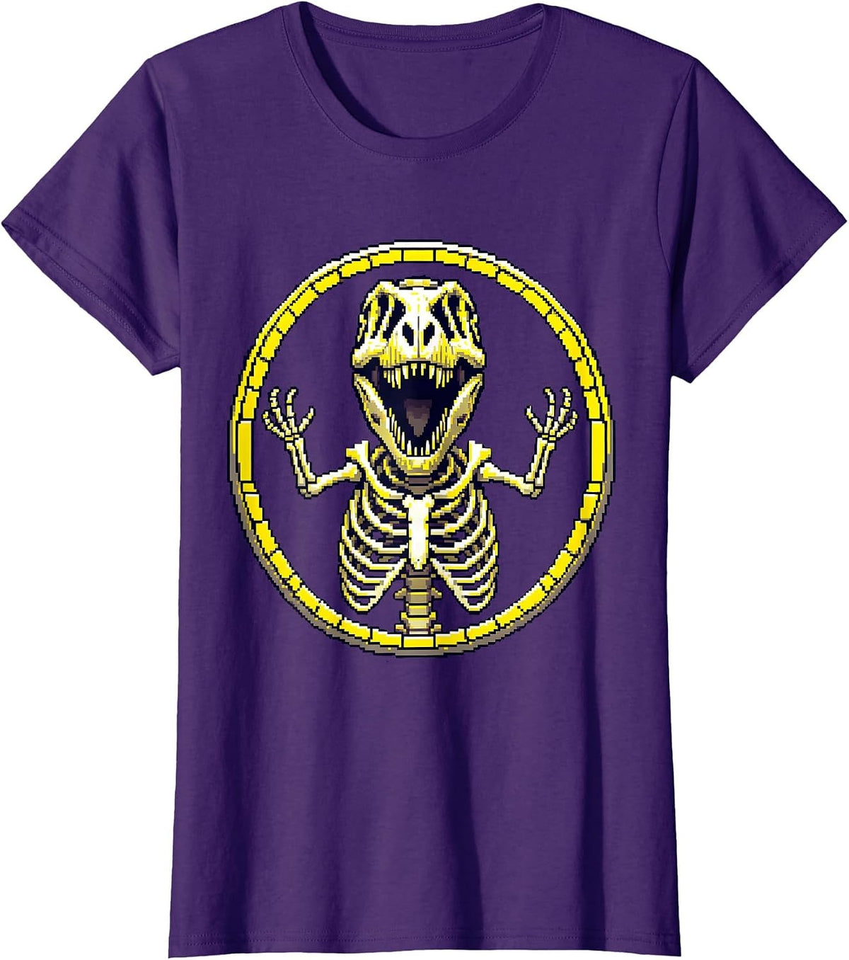 Women's T-Rex Skeleton Mid-Roar Dinosaur Graphic T-Shirt - Purple