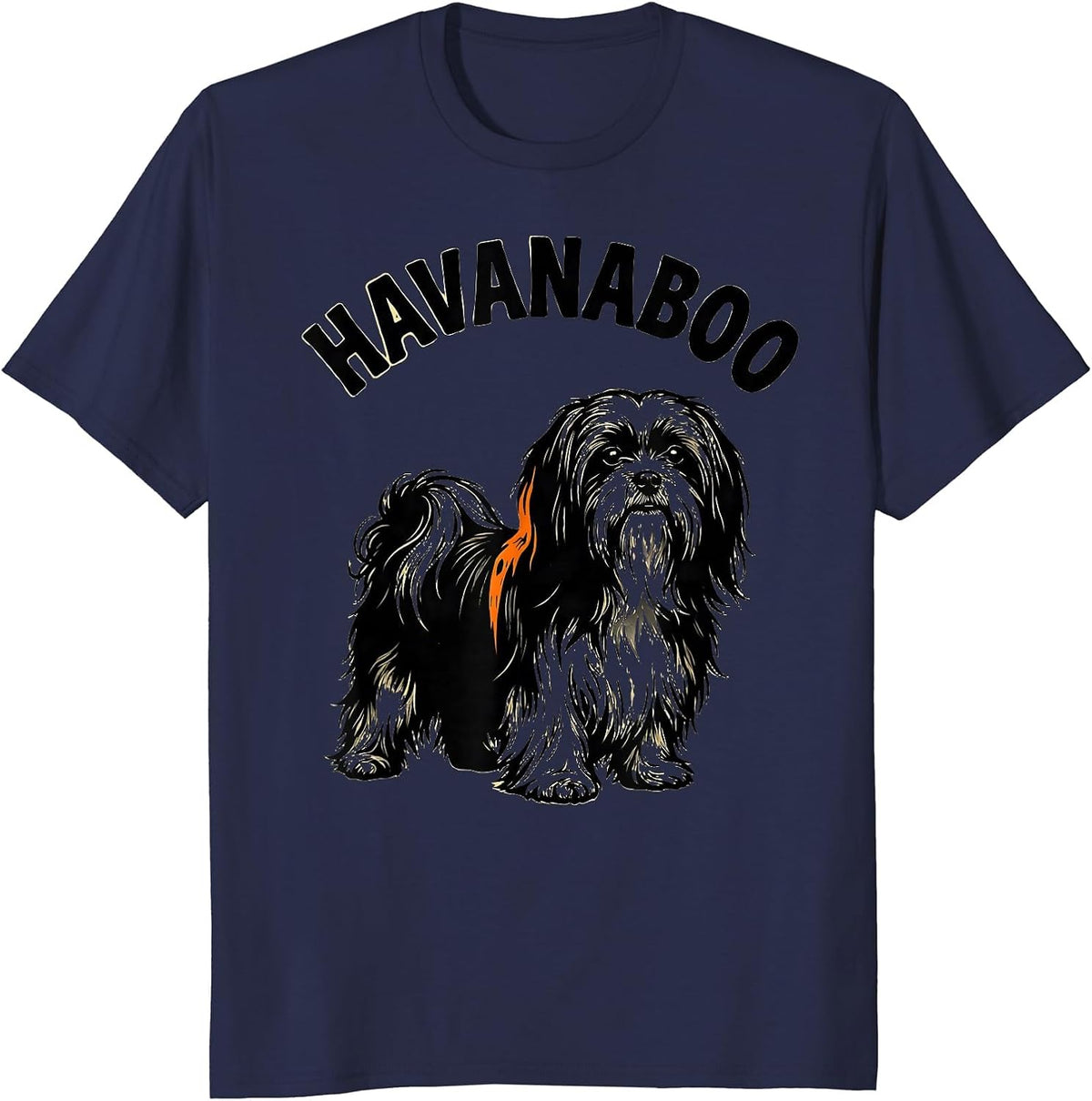 Havanaboo Silhouetted Havanese Ghost Pumpkin Halloween Dog T-Shirt - Navy Blue