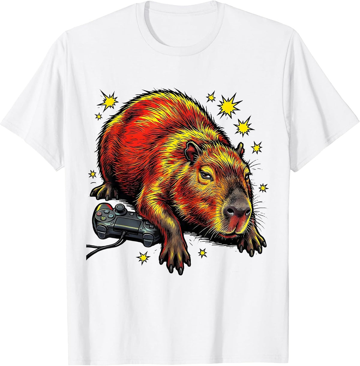 Men's Capybara Comic Book Video Games Humor T-Shirt - White