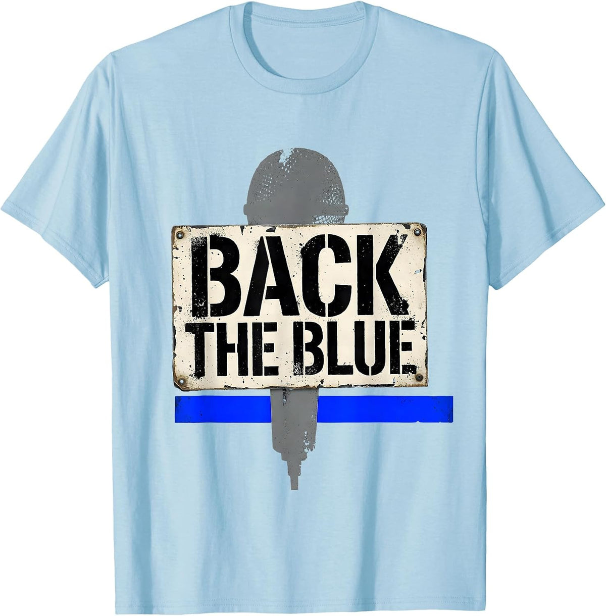 Men's Back The Blue Thin Blue Line Police Support Distressed T-Shirt - Baby Blue