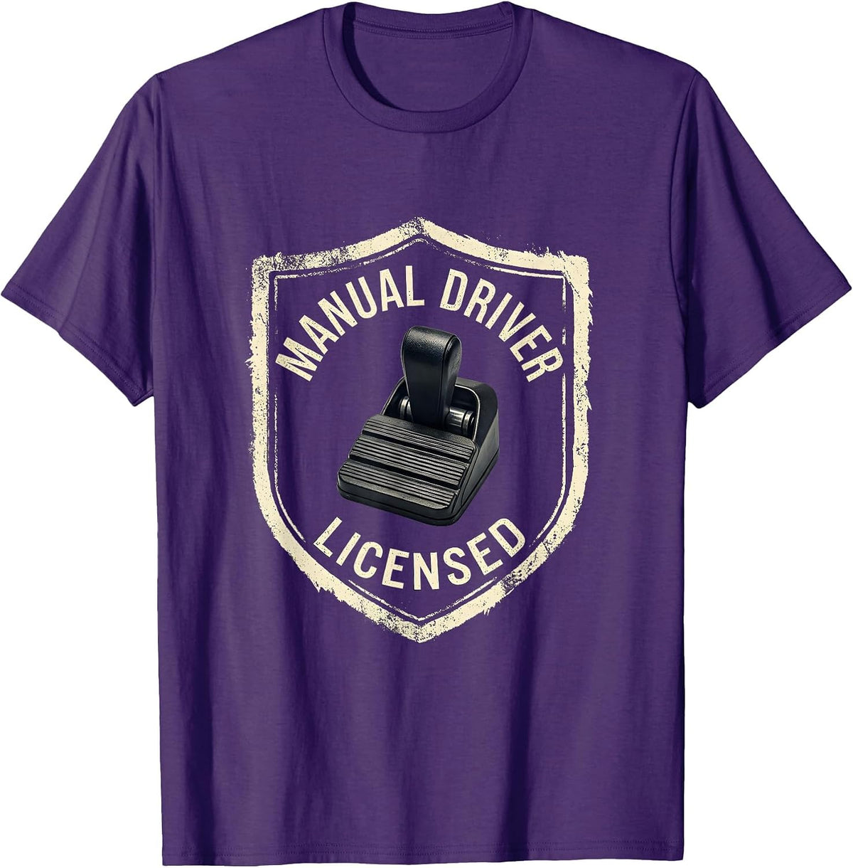 Manual Driver Licensed Rubber Stamp Car Guy Stick Shift T-Shirt - Purple