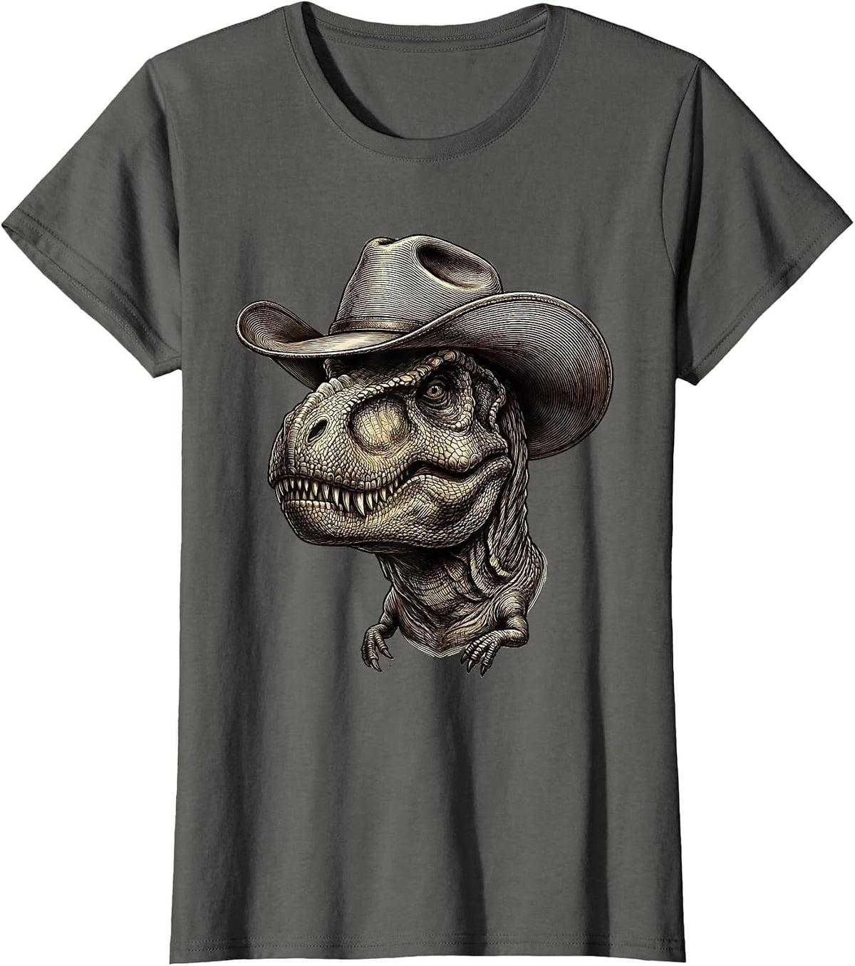 Women's T-Rex Cowboy Dinosaur Illustration T-Shirt - Asphalt Grey