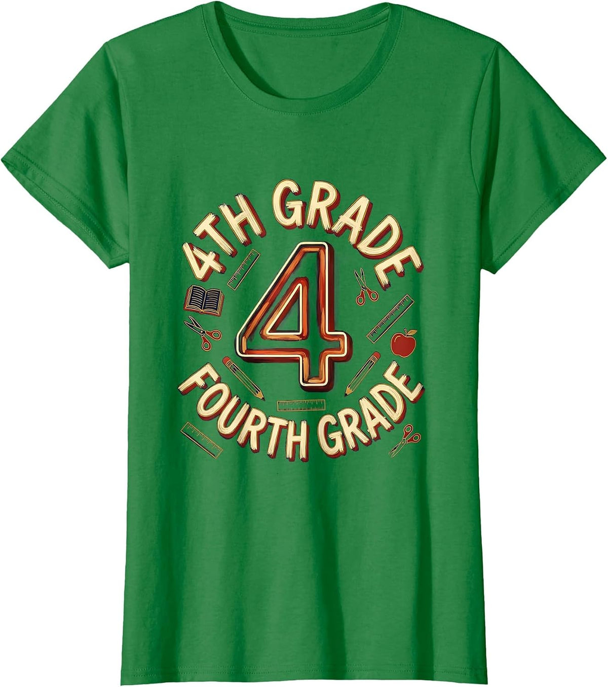 Women's 4TH GRADE Fourth Grade Typography Team Back To School T-Shirt - Kelly Green