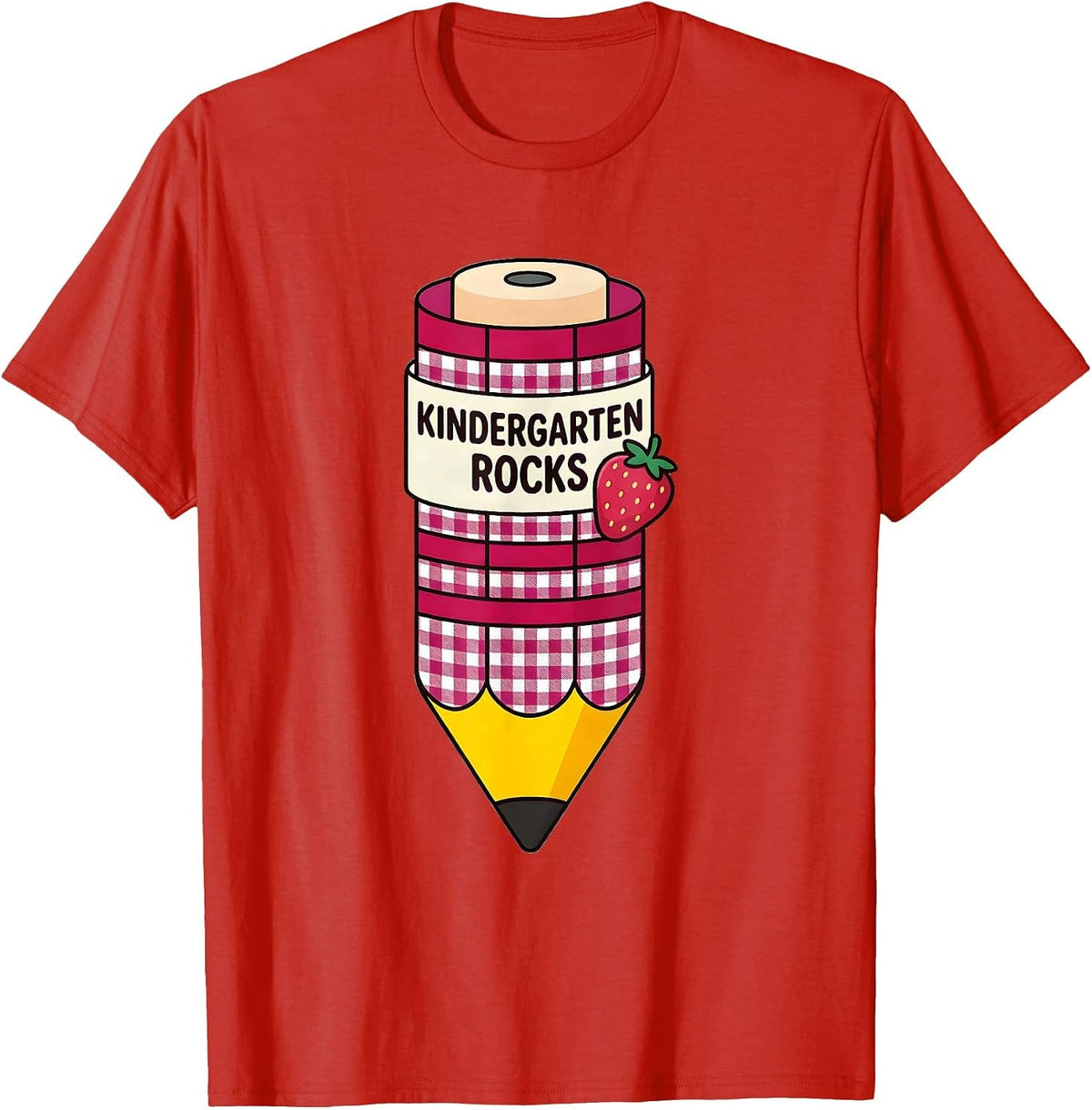 Men's Kindergarten Rocks Cute Gingham Picnic Pre-K First Day Back T-Shirt - Red