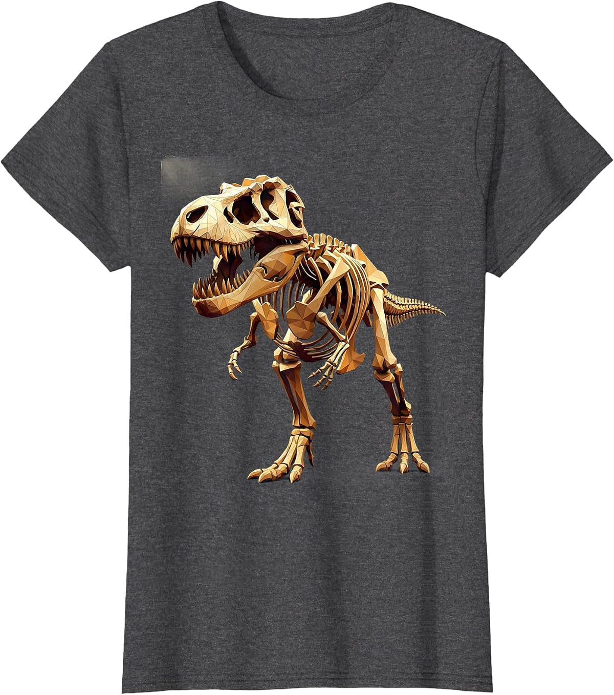 Women's Dinosaur Skeleton Mid-Roar Museum Pose Graphic T-Shirt - Dark Heather Grey