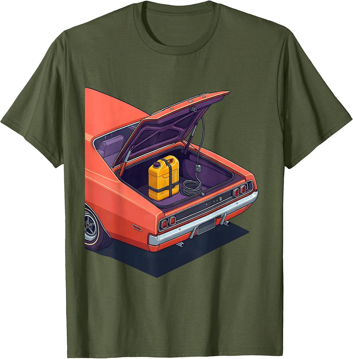 Men's Classic Muscle Car Garage Nostalgia Enthusiast T-Shirt - Olive Green