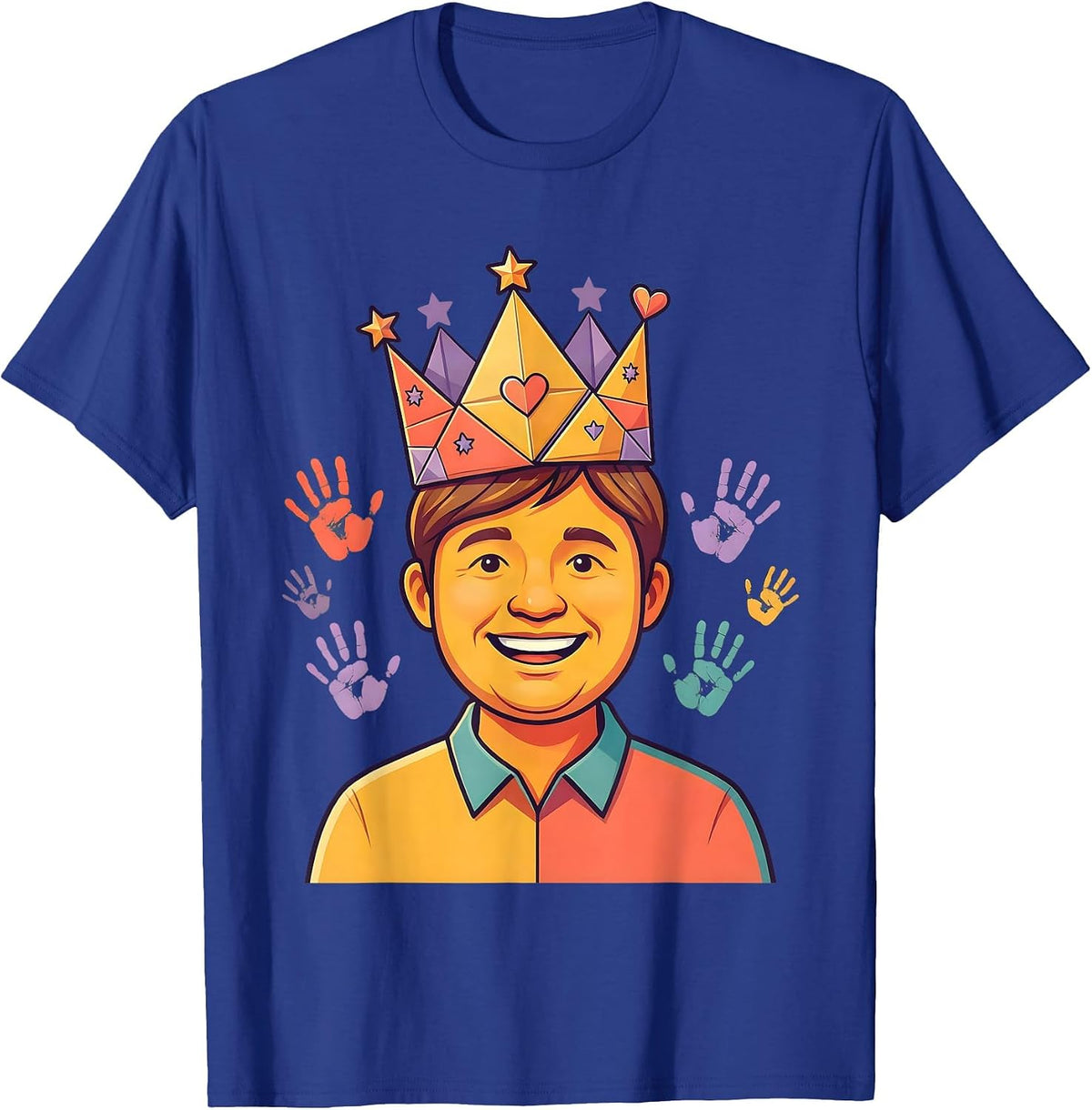 Men's Preschool Teacher Paper Crown Illustration T-Shirt - Royal Blue