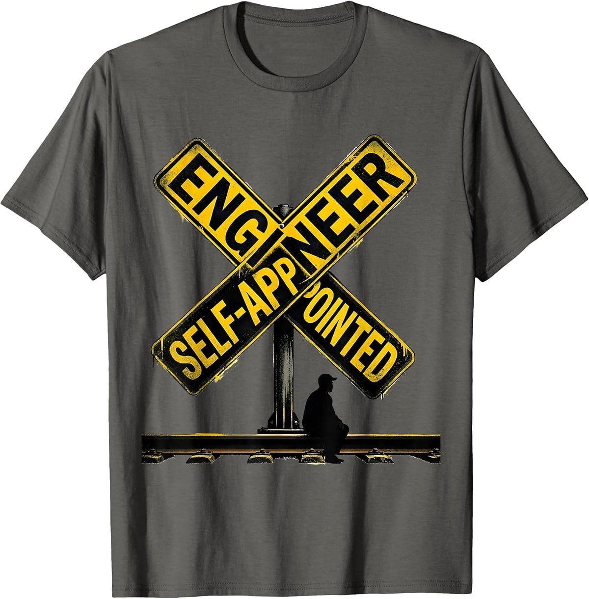 Men's Engineer, Self-Appointed Funny Train Enthusiast Locomotive T-Shirt - Asphalt Grey