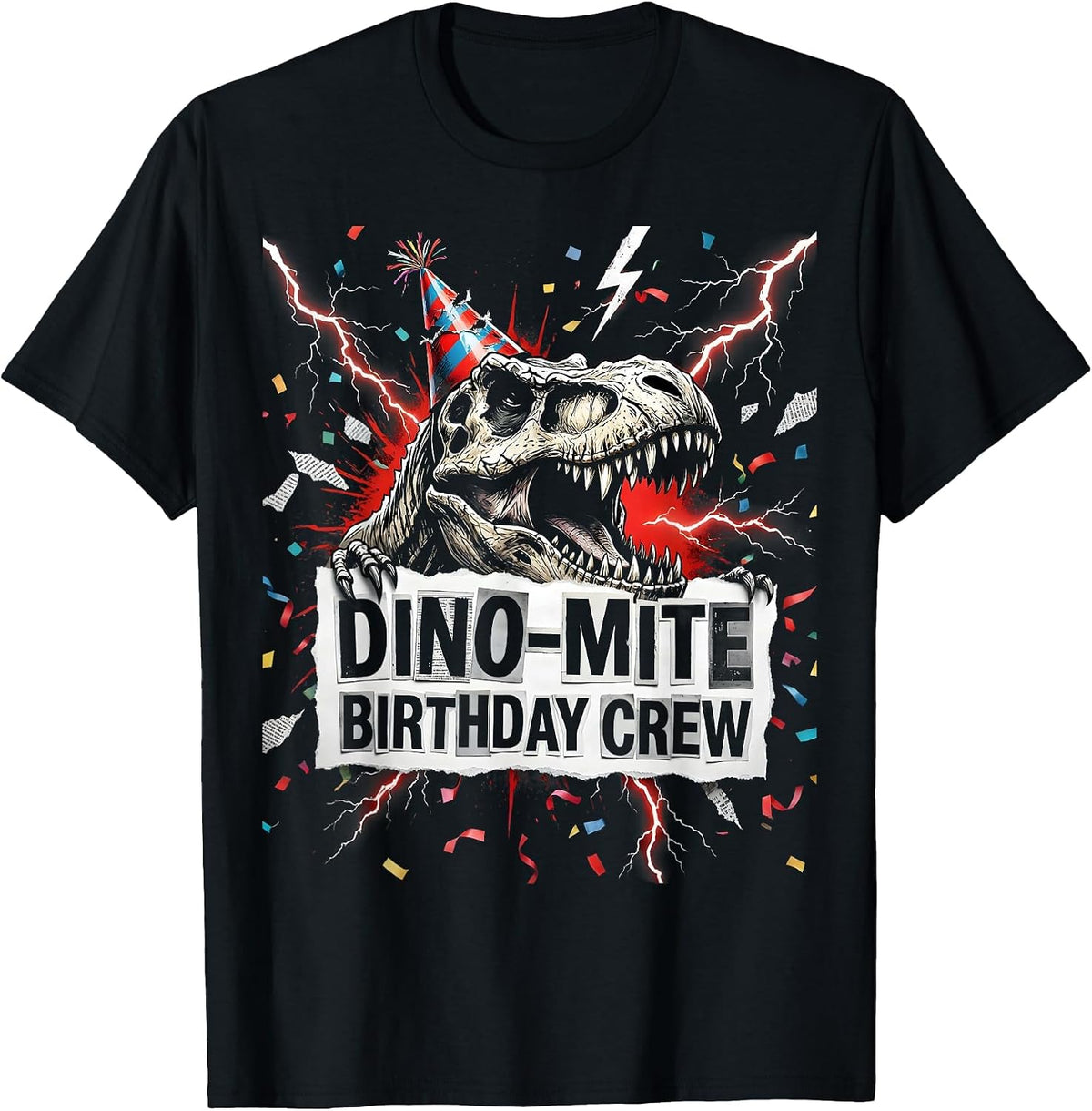 Men's Dino-mite Birthday Crew Dinosaur Design T-Shirt - Black