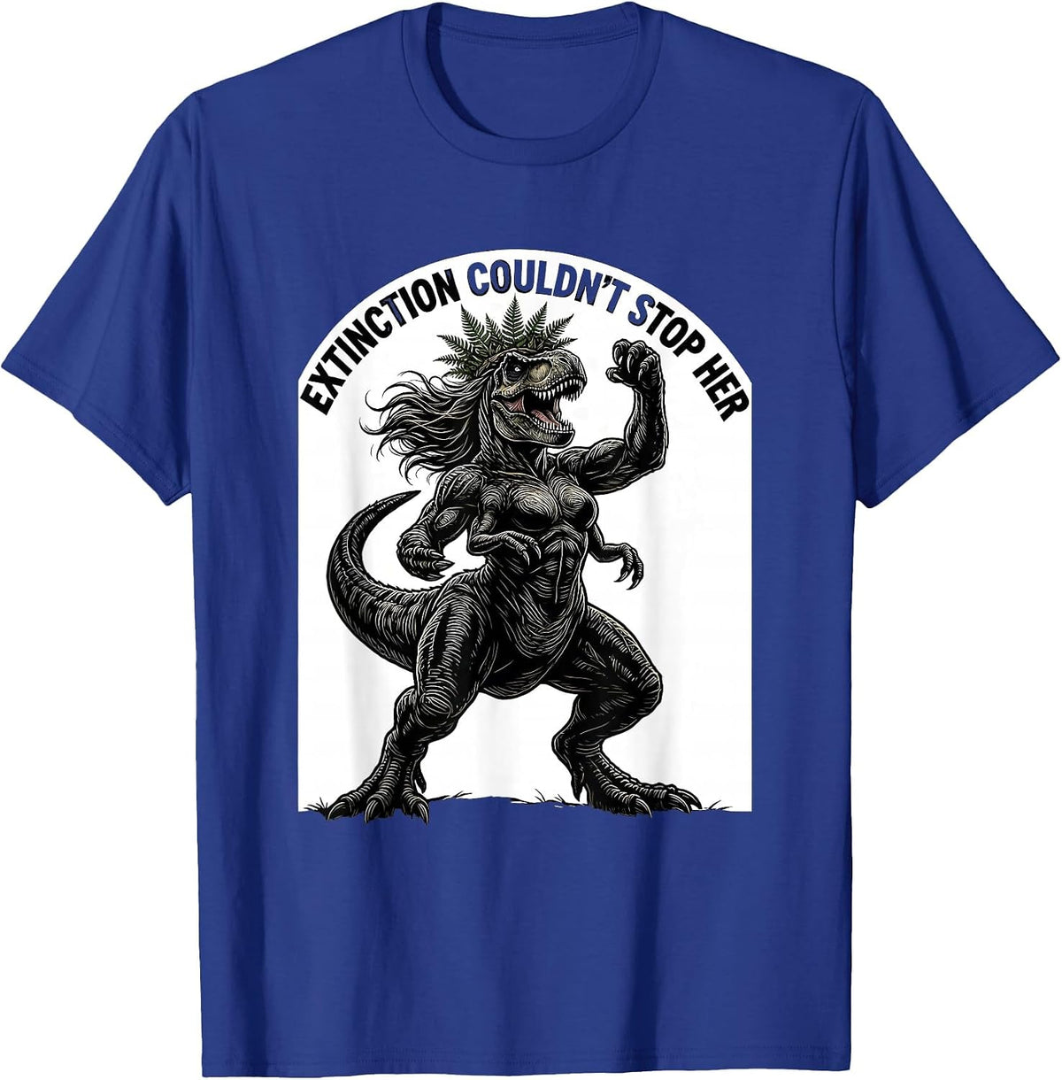 Men's Extinction Couldn't Stop Her Dinosaur Design T-Shirt - Royal Blue