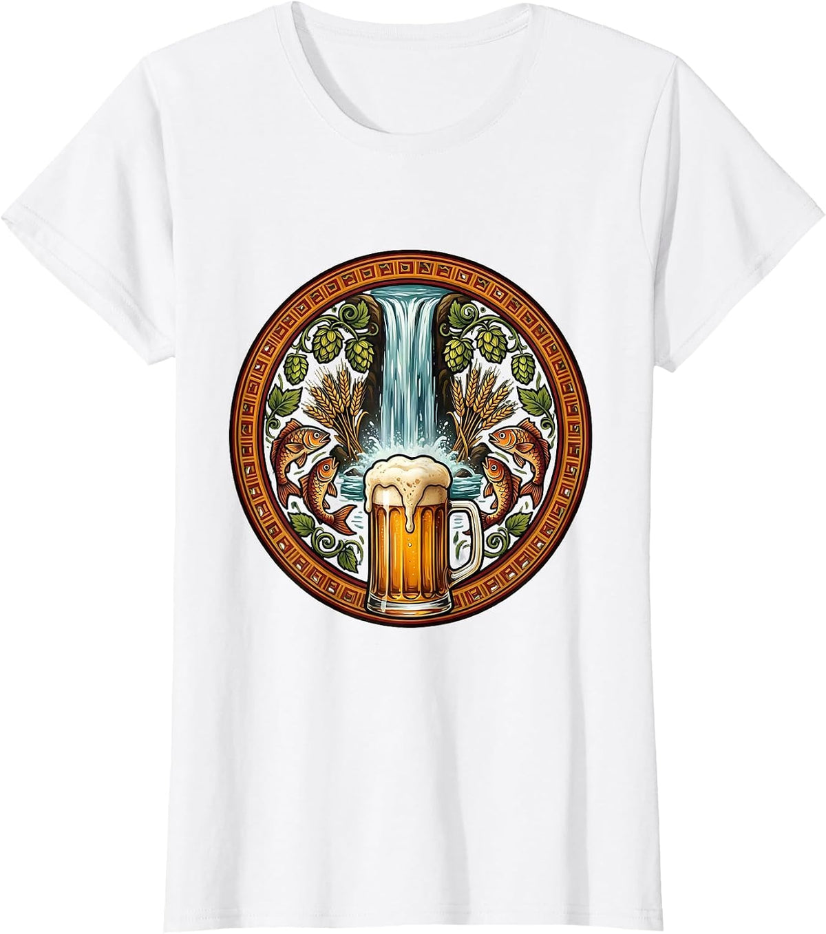 Waterfall Pint Glass Beer Graphic Tee T-Shirt - White