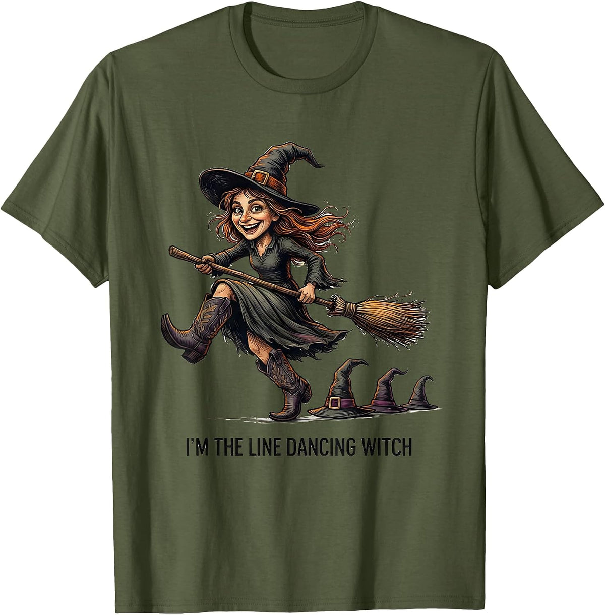 I'm The Line Dancing Witch Funny Halloween Matching Group T-Shirt - Olive Green
