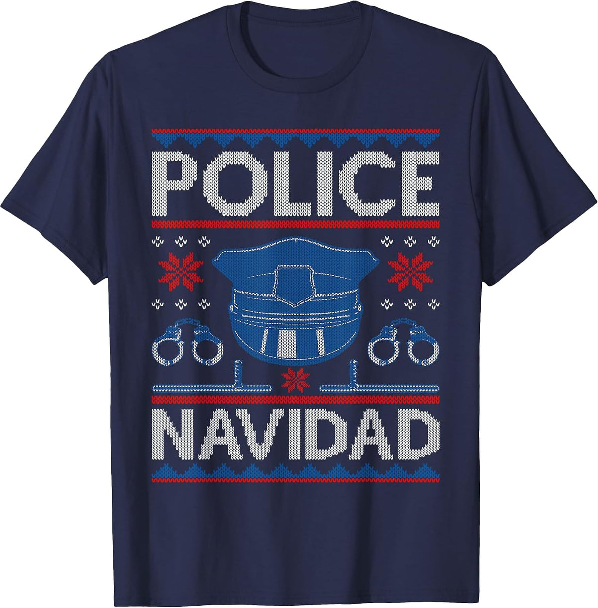 Police Navidad - Ugly Sweater Style T-Shirt T-Shirt - Navy Blue