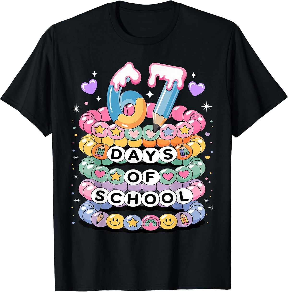 67 Days of School Meme Friendship Bracelets 100 Days Smarter T-Shirt - Black