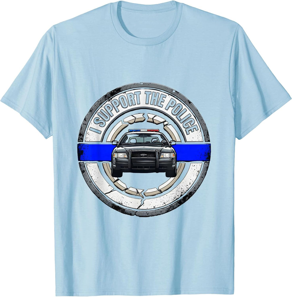 Men's I Support The Police Distressed Thin Blue Line Law T-Shirt - Baby Blue
