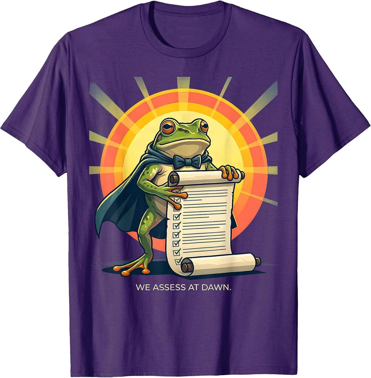 Men's We Assess At Dawn Funny Frog Teacher Reader Back to School T-Shirt - Purple