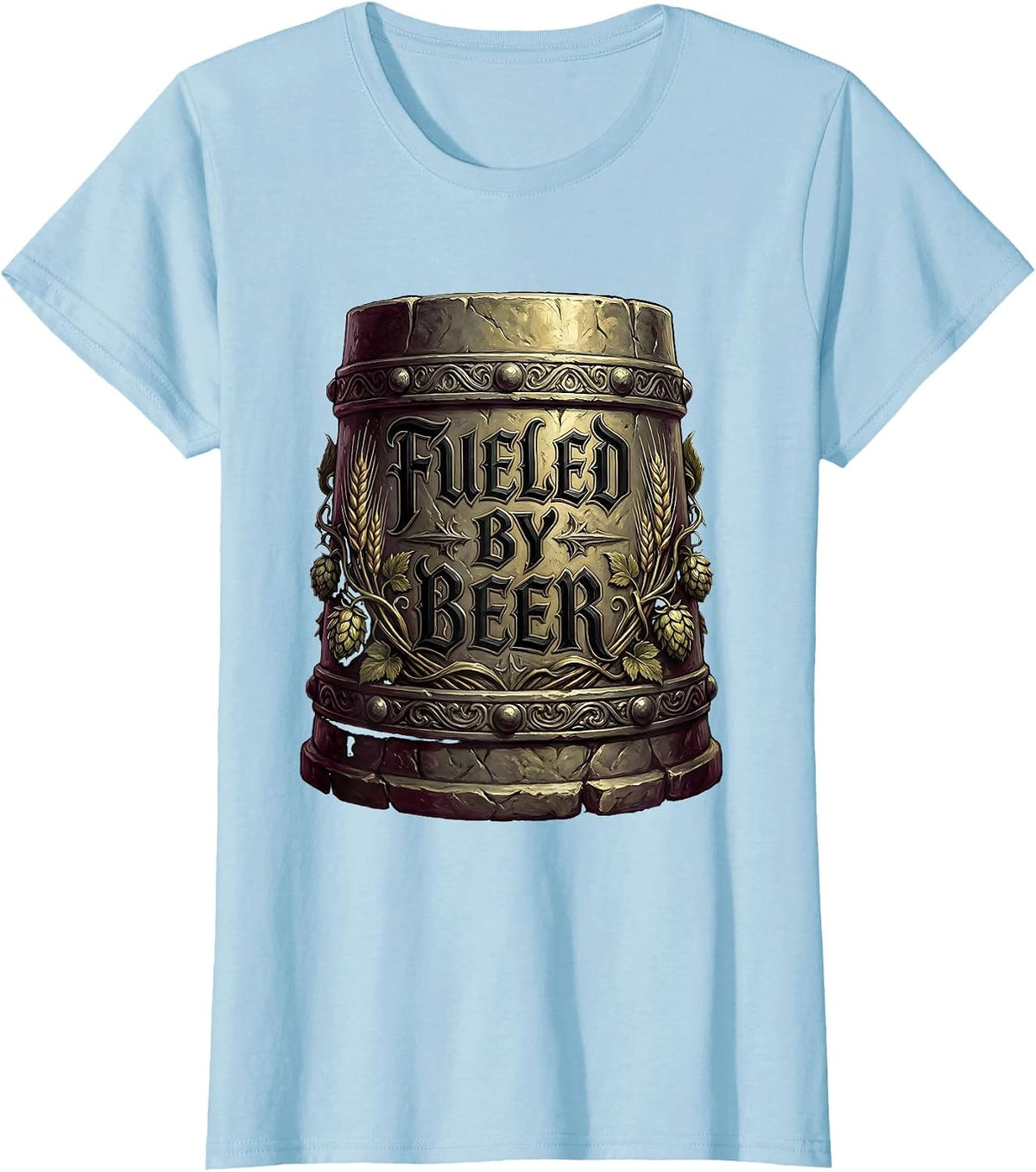 Women's Fueled by Beer Funny Drinking Design T-Shirt - Baby Blue