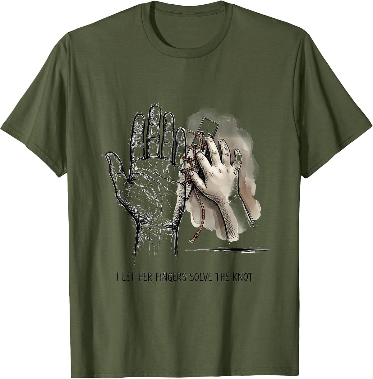 I Let Her Fingers Solve The Knot Montessori Teacher Method T-Shirt - Olive Green